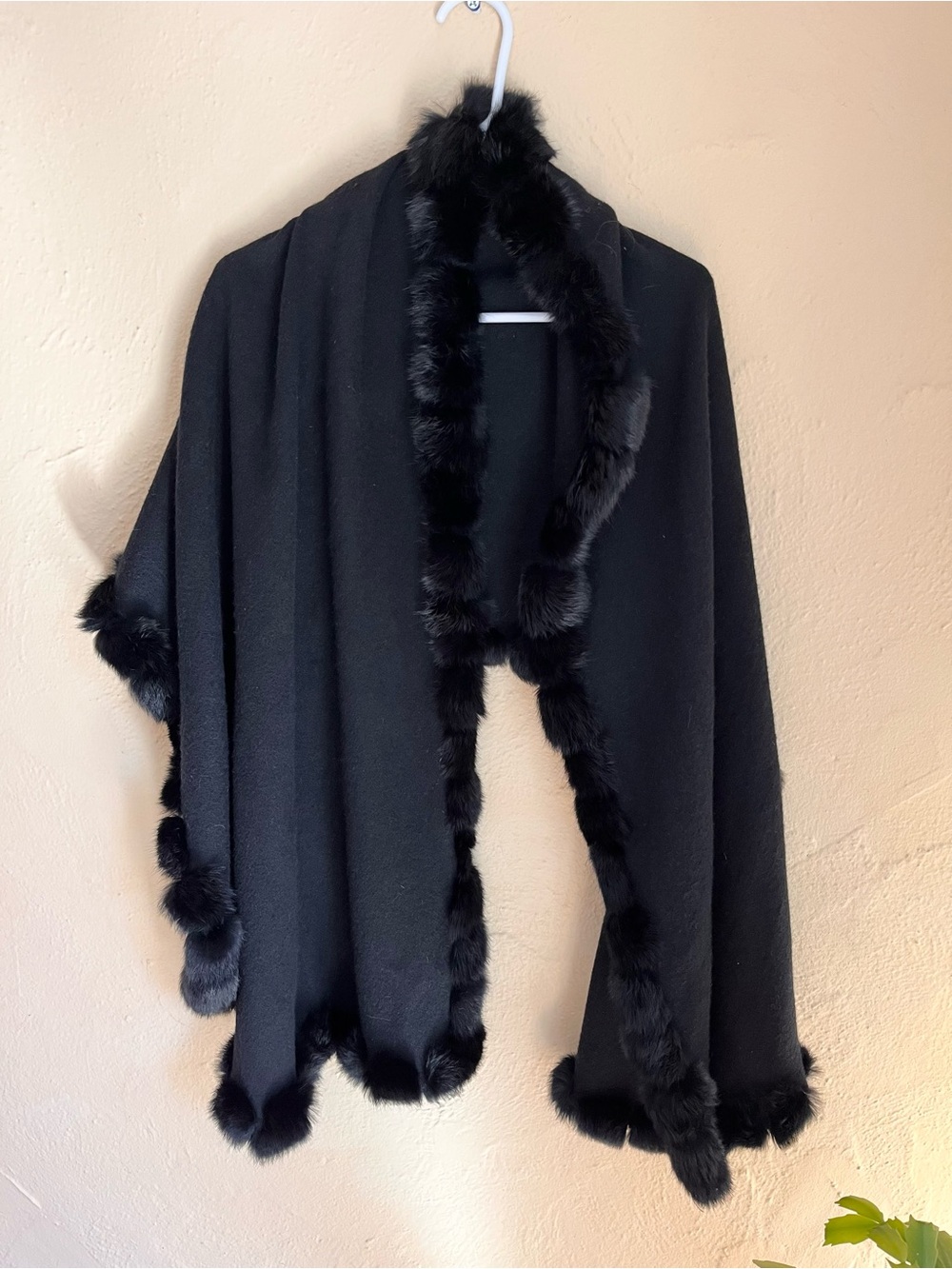 J. McLaughlin Black Genuine Wool Wrap with Faux Fur Trim